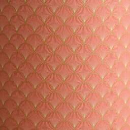 Cotton Fabric Lampshade With A Japanese Fan Pattern in Coral & Gold, Suitable For Table Lamp Or Pendant Light, Art Deco Cotton - thumbnail 3
