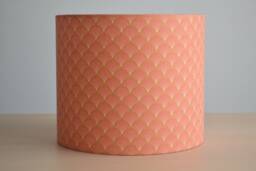 Cotton Fabric Lampshade With A Japanese Fan Pattern in Coral & Gold, Suitable For Table Lamp Or Pendant Light, Art Deco Cotton - thumbnail 1