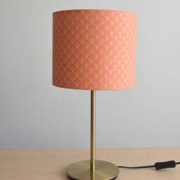 Cotton Fabric Lampshade With A Japanese Fan Pattern in Coral & Gold, Suitable For Table Lamp Or Pendant Light, Art Deco Cotton - thumbnail 2