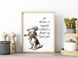 Beagle Dog Kitchen Art Print, Unframed , Modern Kitchen Art Lover Gift, Decor Beagle Wall Gift For Mom - thumbnail 1