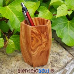 Pen Cup Olive Wood Pen Holder Wooden Mug Alentejoazul Office Desk Storage Present Gift Colleague Men Tub Natural Portugal - thumbnail 1