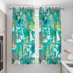 Underwater Ocean Curtains, Coral & Seaweed Marine Print Drapes, Turquoise Custom Made Window Panels For Kids Room Or Living - thumbnail 2
