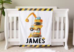 Construction Blanket, Personalized Baby Blanket Gift, Toddler Excavator Nursery Decor, Birthday Dump Truck - thumbnail 1