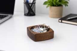 Magnetic Walnut Trinket Dish Home Office Organizer