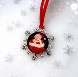 Christmas Tree Photo Decoration. Family Portrait Hanging Ornament. Snow Flake Style Pet Frame - thumbnail 1