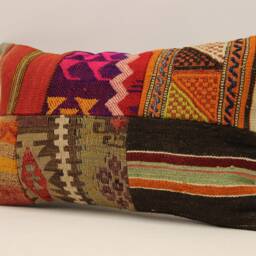 Turkish Kilim Pillow Patchwork Throw Pillow Accent Sofa Lumbar Covers 12X20 in - 30 X 50 cm 4Oef-903 - thumbnail 3