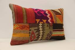 Turkish Kilim Pillow Patchwork Throw Pillow Accent Sofa Lumbar Covers 12X20 in - 30 X 50 cm 4Oef-903 - thumbnail 1