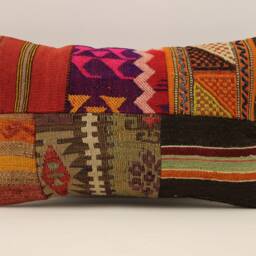 Turkish Kilim Pillow Patchwork Throw Pillow Accent Sofa Lumbar Covers 12X20 in - 30 X 50 cm 4Oef-903 - thumbnail 2
