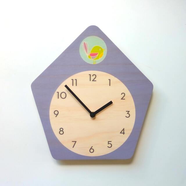 Purple Cuckoo Wooden Wall Clock Mid-Century Modern Silent Clock - image 1