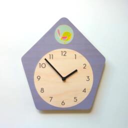 Purple Cuckoo Wooden Wall Clock Mid-Century Modern Silent Clock