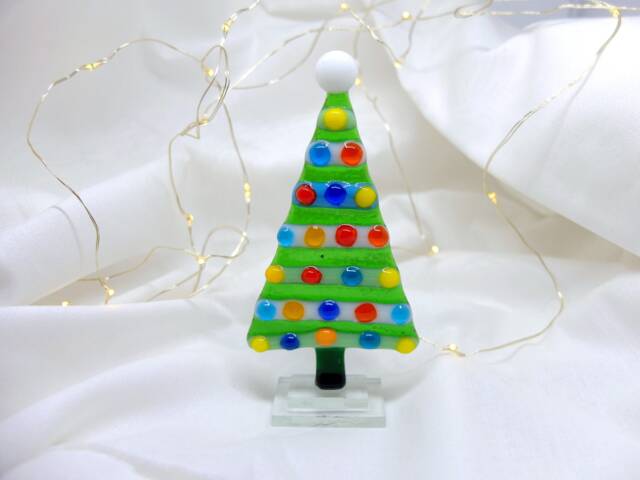 Handmade Stained Glass Mini Christmas Tree Ornament - image 1