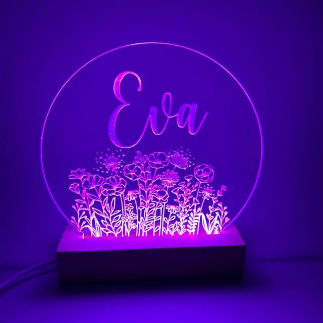 Personalised Led Night Light - Desk Up Sign Bedroom Office D??cor Wild Flowers - image 1
