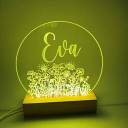 Personalised Led Night Light - Desk Up Sign Bedroom Office D??cor Wild Flowers - thumbnail 2