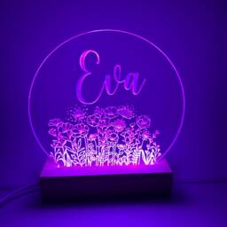 Personalised Led Night Light - Desk Up Sign Bedroom Office D??cor Wild Flowers - thumbnail 1