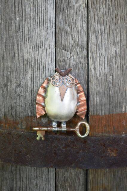 Owl Silverware Sculpture Wall Hanging Small Metal Animal Handmade - image 1