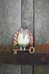 Owl Silverware Sculpture Wall Hanging Small Metal Animal Handmade - thumbnail 1