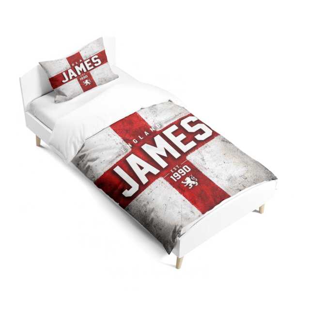 Custom Name Year England Flag Cot Bed Set Three Lions Nursery Bedding Football T Shirt Number Supporter Present St George Cross Room Decor - image 1