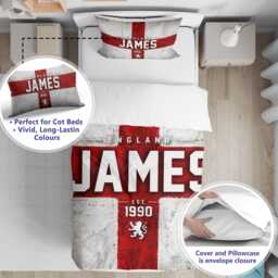 Custom Name Year England Flag Cot Bed Set Three Lions Nursery Bedding Football T Shirt Number Supporter Present St George Cross Room Decor - thumbnail 2