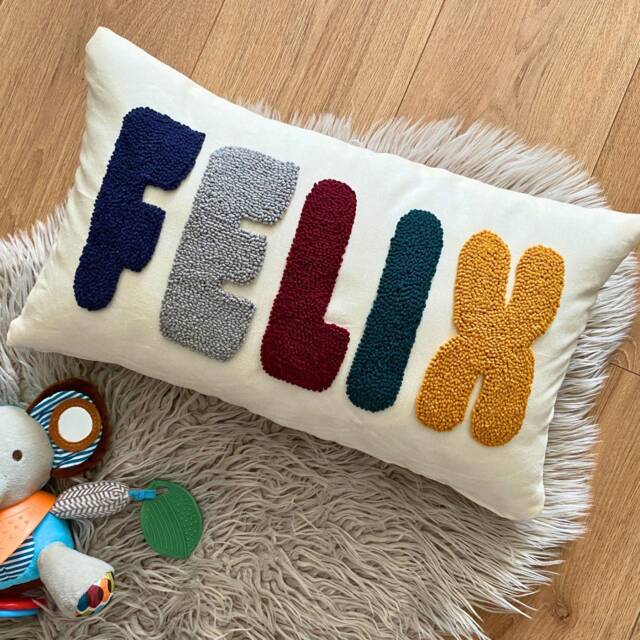 Personalized Name Pillow, Punch Needle Embroidered Cushion, Nursery Custom Baby Dorm Room Decor, Shower Gift Idea - image 1