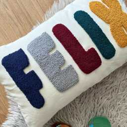 Personalized Name Pillow, Punch Needle Embroidered Cushion, Nursery Custom Baby Dorm Room Decor, Shower Gift Idea - thumbnail 3