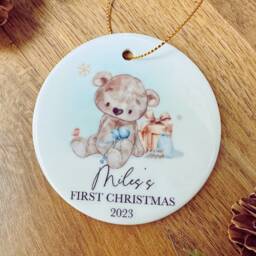 Personalised First Christmas Bear Bauble, Baby 1st Decoration - thumbnail 3