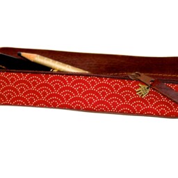 Wave Pattern Pencil Case Japanese Leather & Fabric With Waves In - thumbnail 2