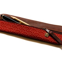 Wave Pattern Pencil Case Japanese Leather & Fabric With Waves In - thumbnail 3