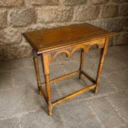Antique Oak Arts & Crafts Side Table, Hand Carved Edwardian Hall Furniture - thumbnail 2