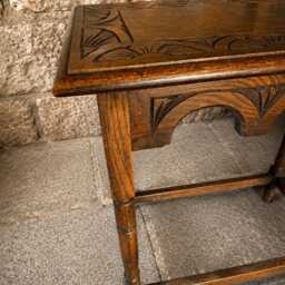 Antique Oak Arts & Crafts Side Table, Hand Carved Edwardian Hall Furniture - thumbnail 4