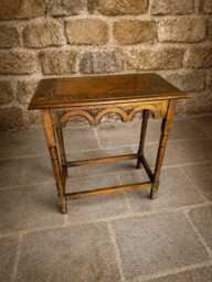 Antique Oak Arts & Crafts Side Table, Hand Carved Edwardian Hall Furniture - thumbnail 1