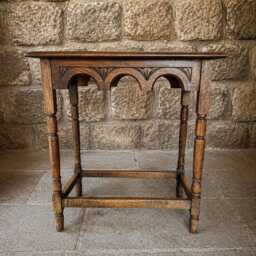 Antique Oak Arts & Crafts Side Table, Hand Carved Edwardian Hall Furniture - thumbnail 3