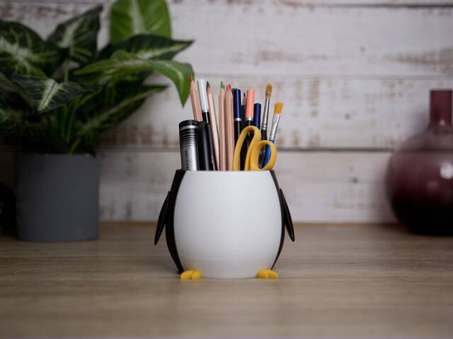 Penguin Pen Pot, Desk Organizer, Tidy, Pencil Stationery, Crayon Storage, Home Decor - image 1