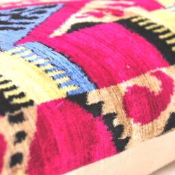 Handloom Silk Velvet Ikat Pillow Cover, Decorative Cushion - thumbnail 4