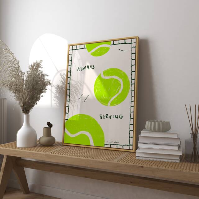 Retro Tennis Ball Art Print, Mid Century Modern Sports Illustration - image 1