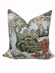 Thibaut Asian Scenic Dynasty Collection Robins Egg Cushion Cover Pillow Double Sided - thumbnail 1
