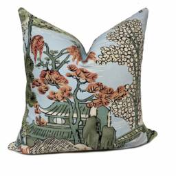 Thibaut Asian Scenic Dynasty Collection Robins Egg Cushion Cover Pillow Double Sided - thumbnail 2