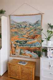 Mediterranean Landscape Woven Tapestry Blanket - Vintage Countryside Art Throw Boho Wall Hanging Decor - thumbnail 1
