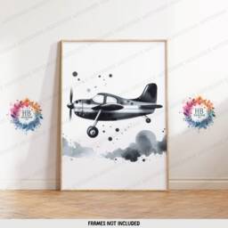 Personalised Kids Airplane Prints - Set Of 3 Wall Art - Black & Grey Boys Posters Room Nursery Custom Name Decor Aviation Gifts - thumbnail 3