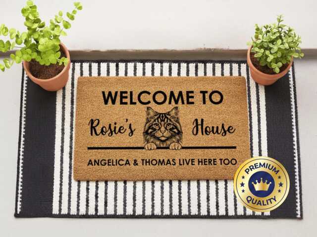 Custom Cat Welcome Mat - Pet Lover Entryway Decor - image 1