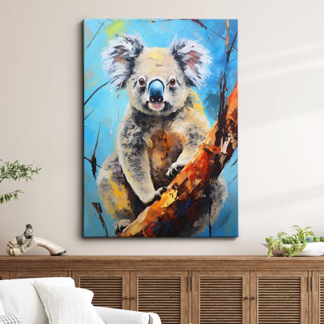 Colorful Koala Bear Animal Abstract Oil Painting Splatter Style Wall Art, Framed Canvas Poster Print, Home Kitchen Office Room Decor Gifts - image 1