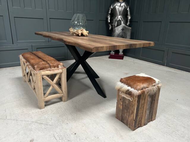 New Packaged Huge 2M Long Waney Edge Dining Table With Oak Finish Top - image 1