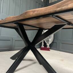 New Packaged Huge 2M Long Waney Edge Dining Table With Oak Finish Top - thumbnail 2