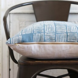 Blue Linen Block Print Pillow Cover - Boho Chic Home Decor - thumbnail 3