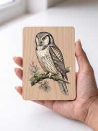 Northern Hawk-Owl Art Print - Vintage Illustration Owl Wall Pine Wooden Postcard - thumbnail 1