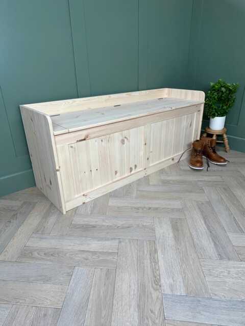 4Ft Entrance Hall Shoe Storage Bench/Window Seat, Unpainted Solid Wood V Groove Design, Narrow Or Deep, Custom Sizes Possible