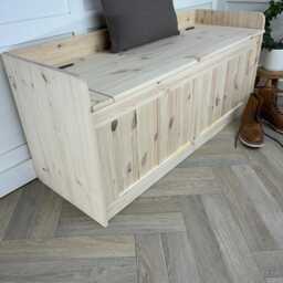 4Ft Entrance Hall Shoe Storage Bench/Window Seat, Unpainted Solid Wood V Groove Design, Narrow Or Deep, Custom Sizes Possible - thumbnail 3