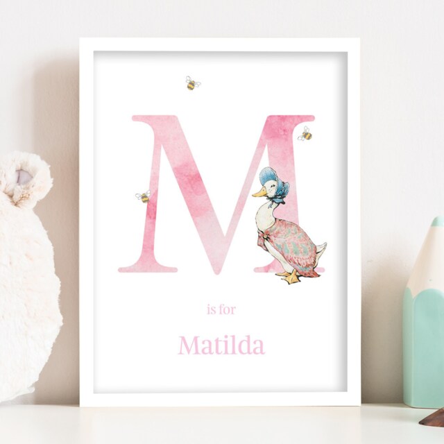 Official Peter Rabbit Print - Jemima Puddle-Duck Pink Letter & Personalised Name - image 1