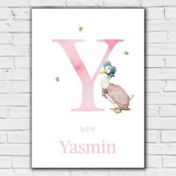 Official Peter Rabbit Print - Jemima Puddle-Duck Pink Letter & Personalised Name - thumbnail 2