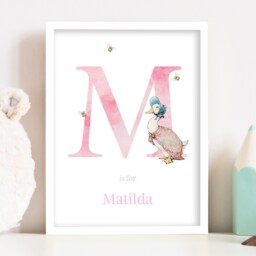 Official Peter Rabbit Print - Jemima Puddle-Duck Pink Letter & Personalised Name - thumbnail 1