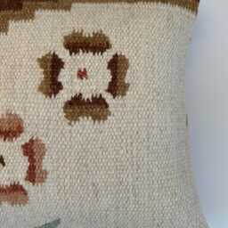 Handmade Cushion Cover, Textured Cream Turkish Cushion, Rug Pillow, Decorative Throw Kilim 16''x16''/40x40 cm - thumbnail 2